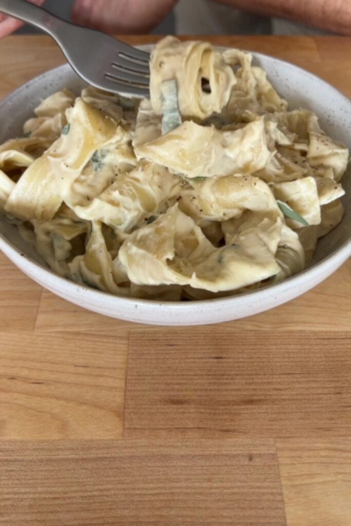 Giada De Laurentiis Cauliflower Alfredo pasta in a bowl.