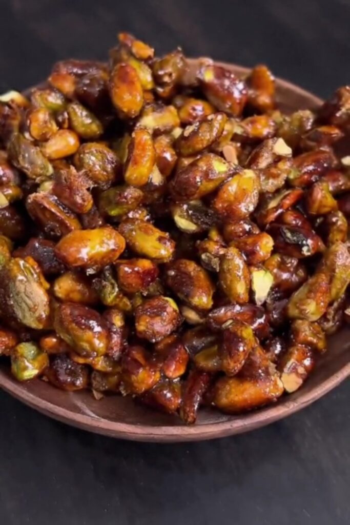 A bowl of Giada’s candied pistachios.