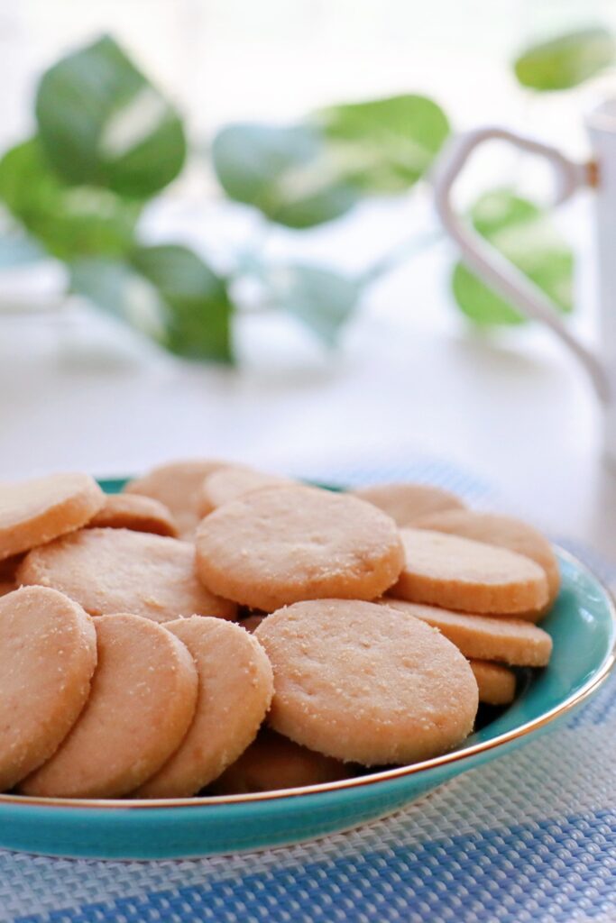 Stack of Giada De Laurentiis Butter Cookies on a colorful napkin.