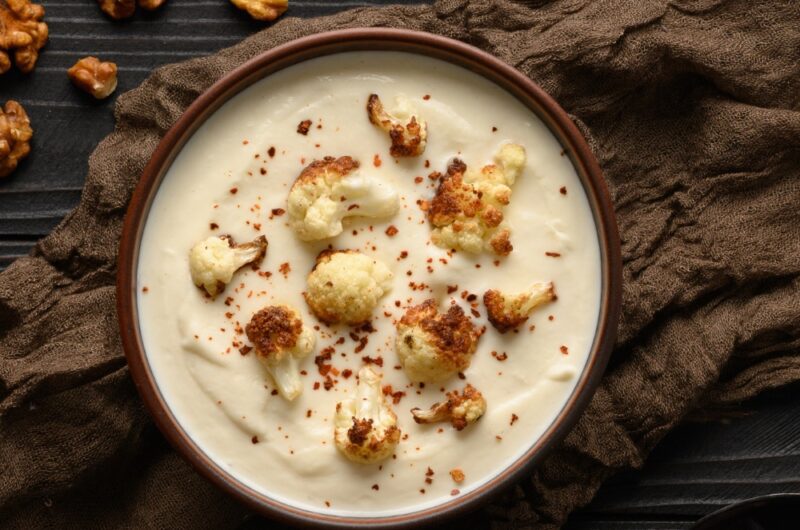 Giada Cold Cauliflower Soup With Bacon and Croutons