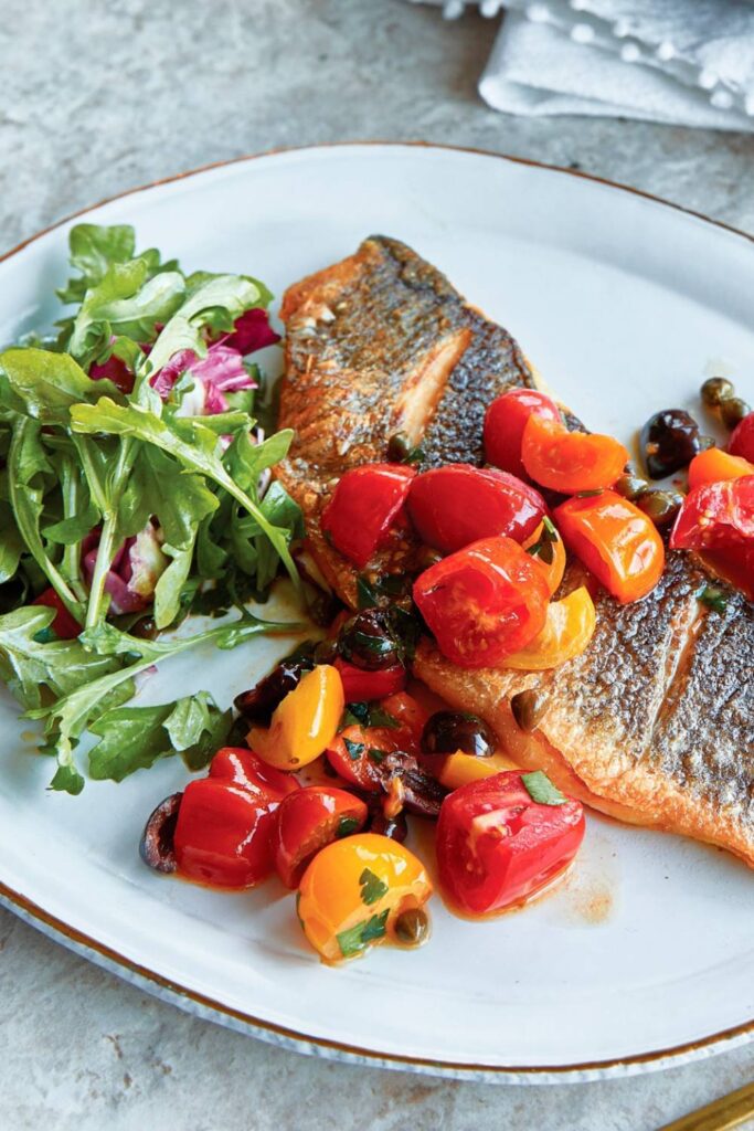 Giada Pan-seared Branzino With Tomato and Capers