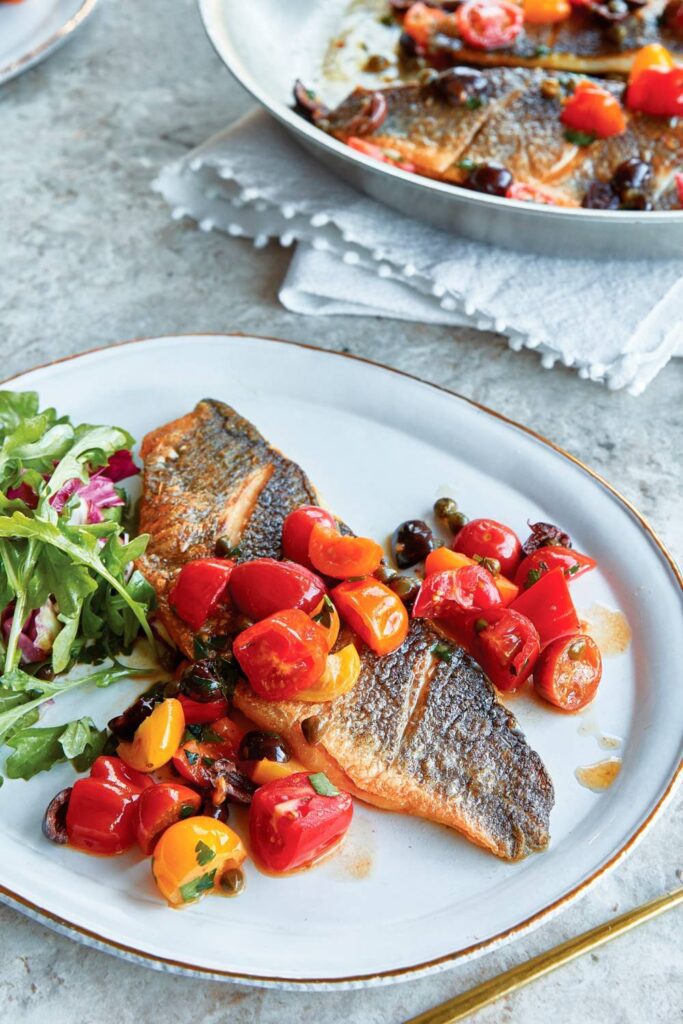 Giada Pan-seared Branzino With Tomato and Capers