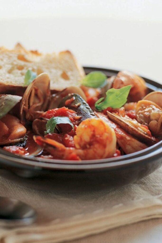 Giada Mussels, Clams, and Shrimp in Spicy Tomato Broth