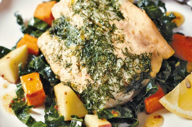 Giada Herbed Striped Bass with Winter Kale Salad