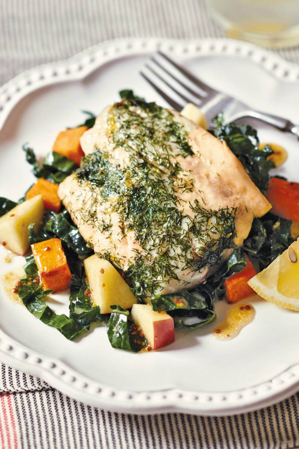 Giada Herbed Striped Bass with Winter Kale Salad