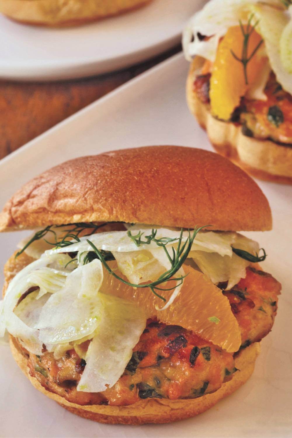 Pan-Seared Salmon Burgers with Fennel Slaw