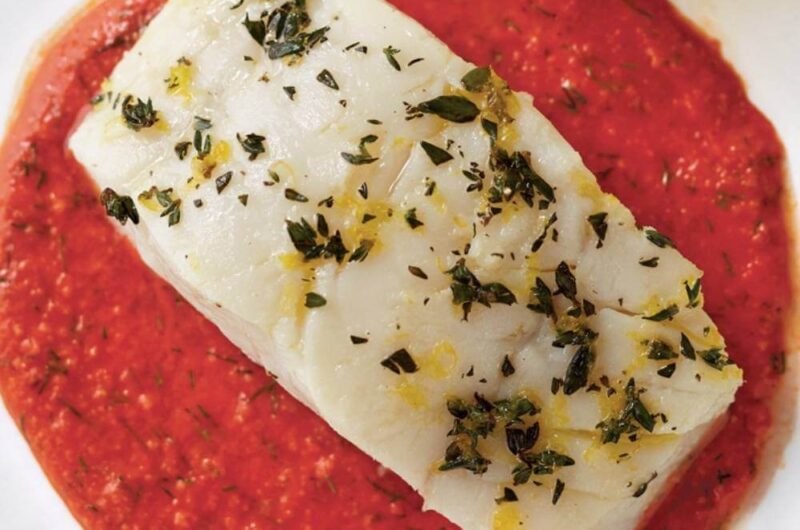 Giada Piquillo Pepper and Macadamia Pesto with Broiled Cod