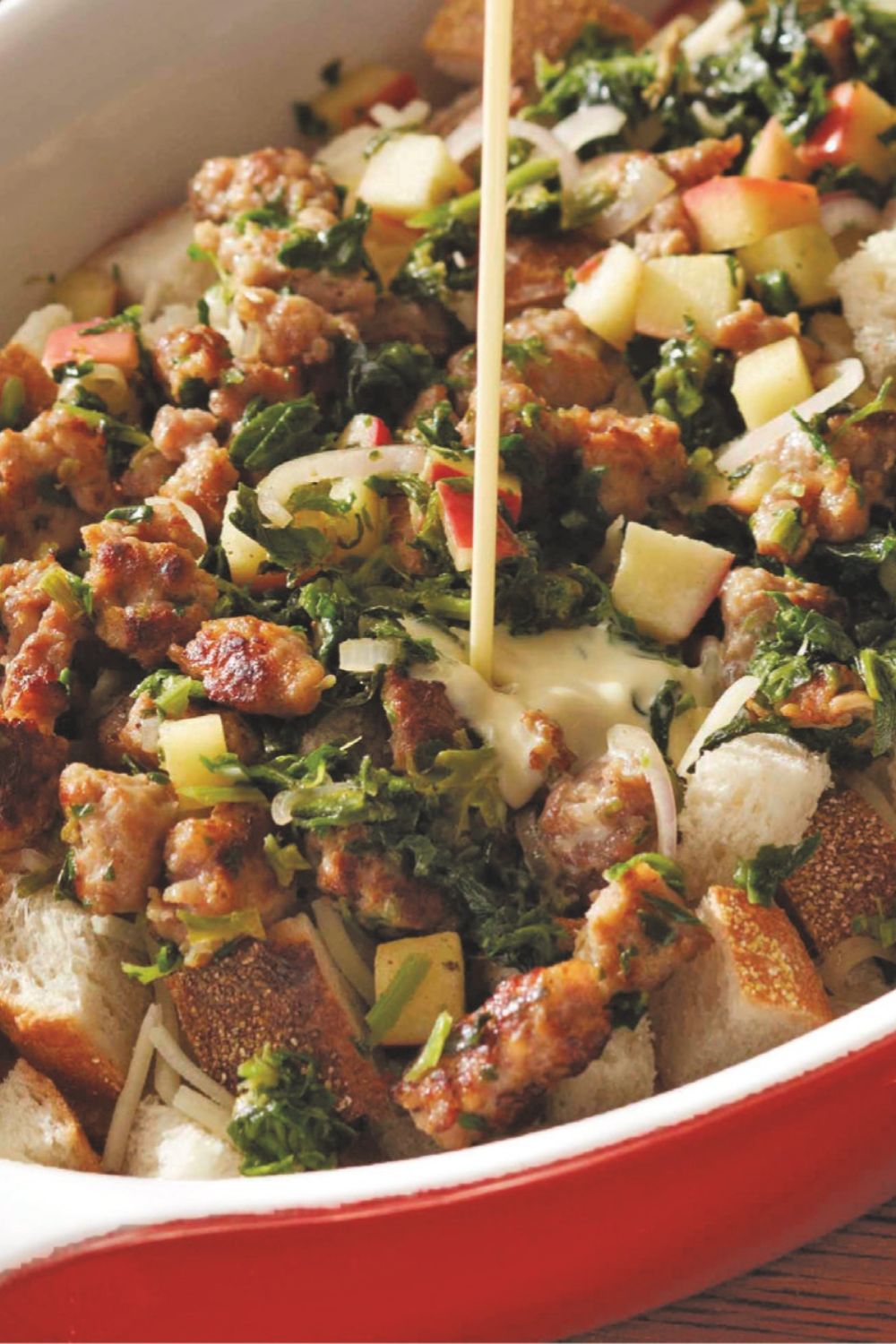 Giada Sausage, Spinach, and Apple Strata