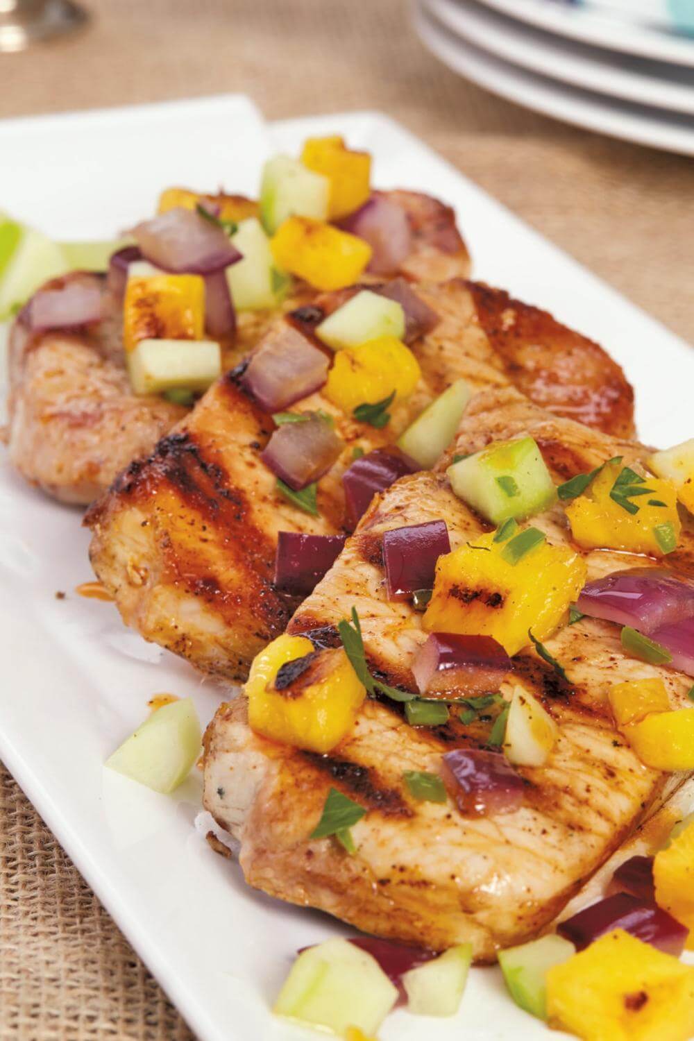 Giada Chile-Rubbed Pork Chops with Grilled Pineapple Salsa