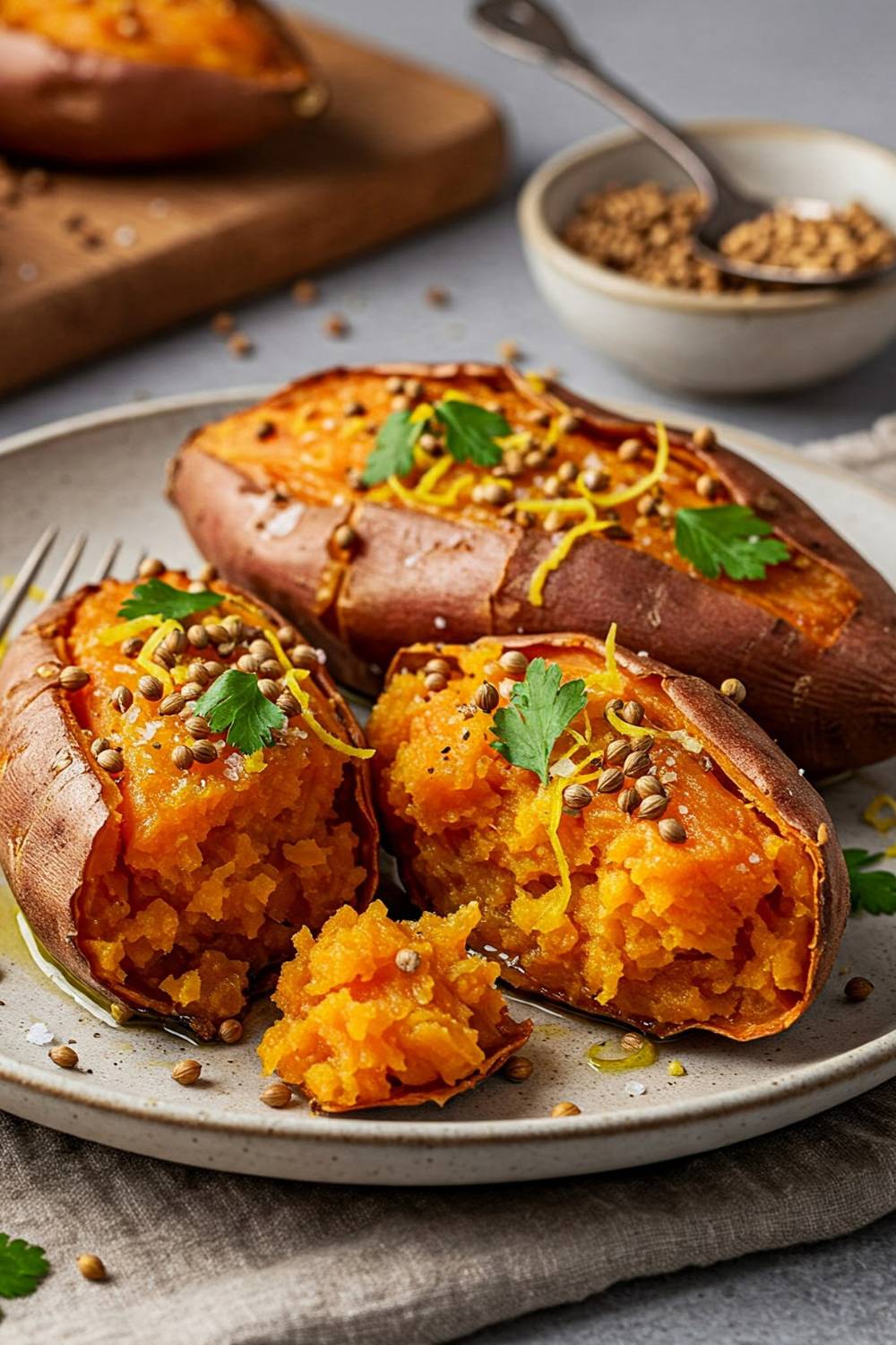 Giada Baked Coriander Sweet Potatoes