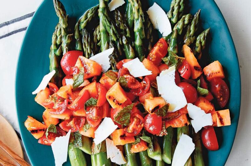 Giada asparagus with grilled melon salad