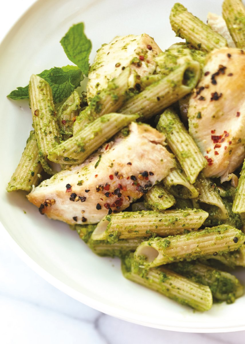 Giada Gluten-Free Penne with Lemon-Cumin Chicken and Pesto