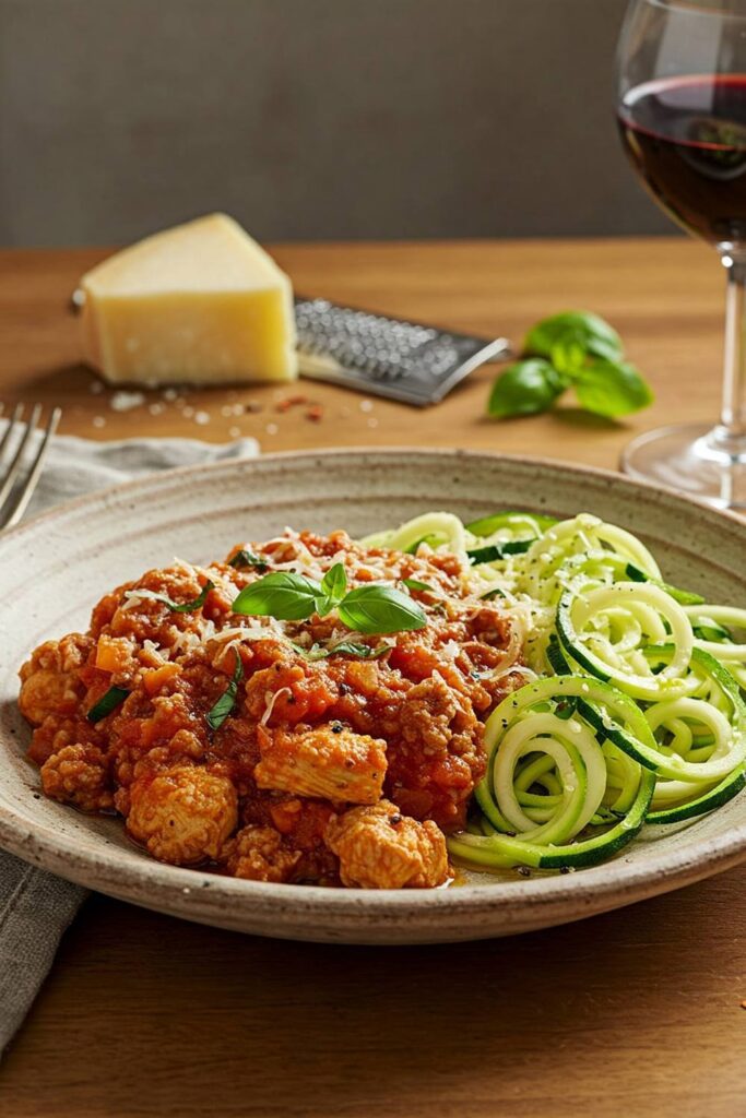 Giada hearty chicken bolognese with zucchini noodles