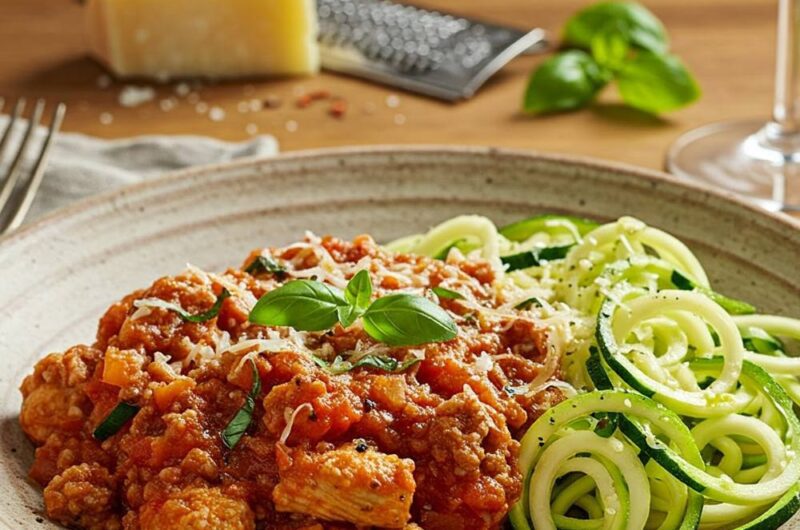 Giada hearty chicken bolognese with zucchini noodles
