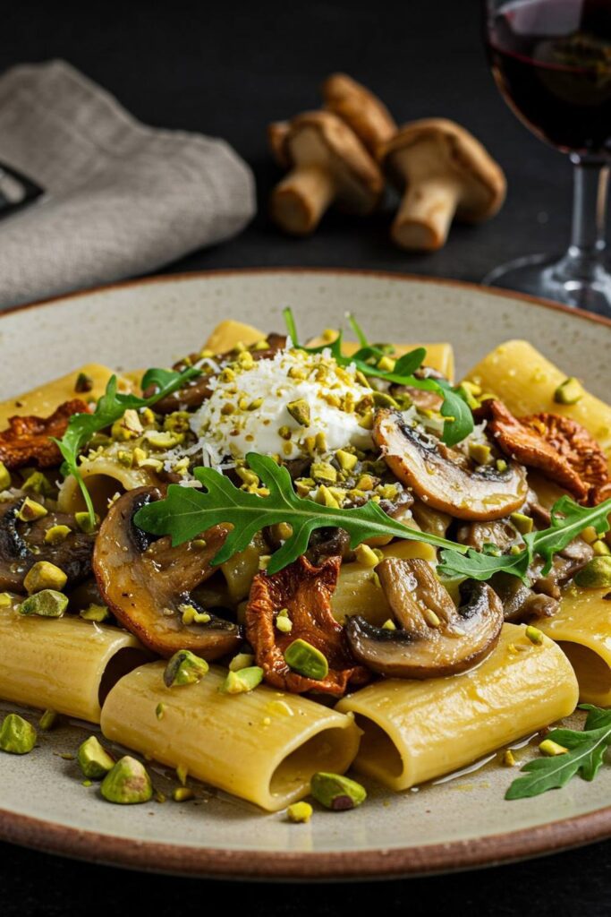 Giada paccheri with mushrooms and pistachios