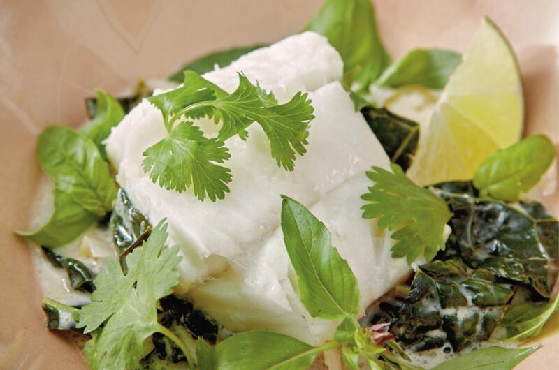 Giada steamed cod with coconut broth